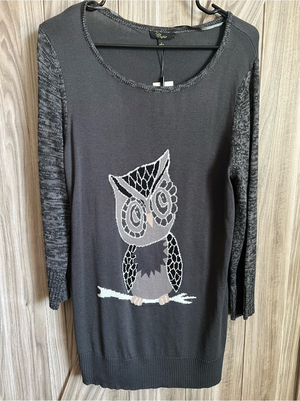 Cupio Black and Gray Owl-Print Women's Sweater